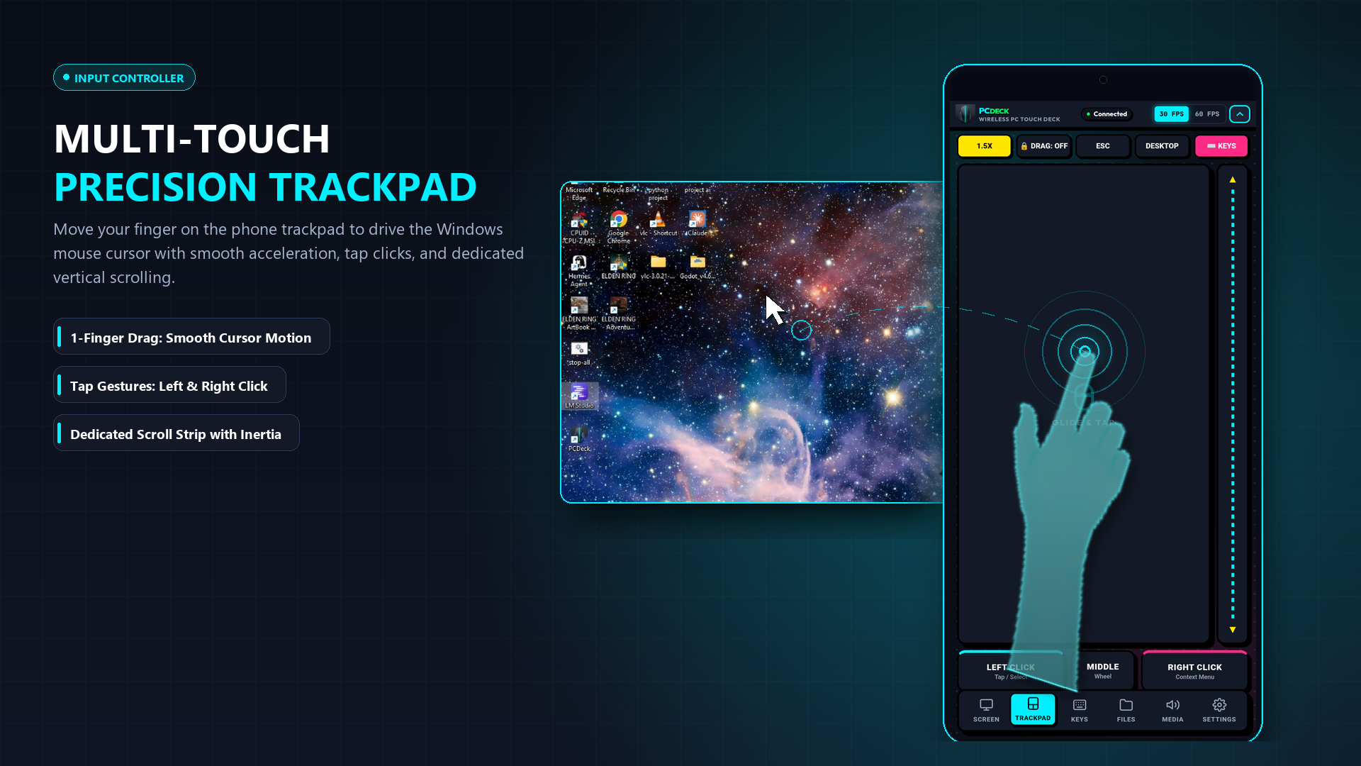 Multi-touch wireless trackpad on phone screen